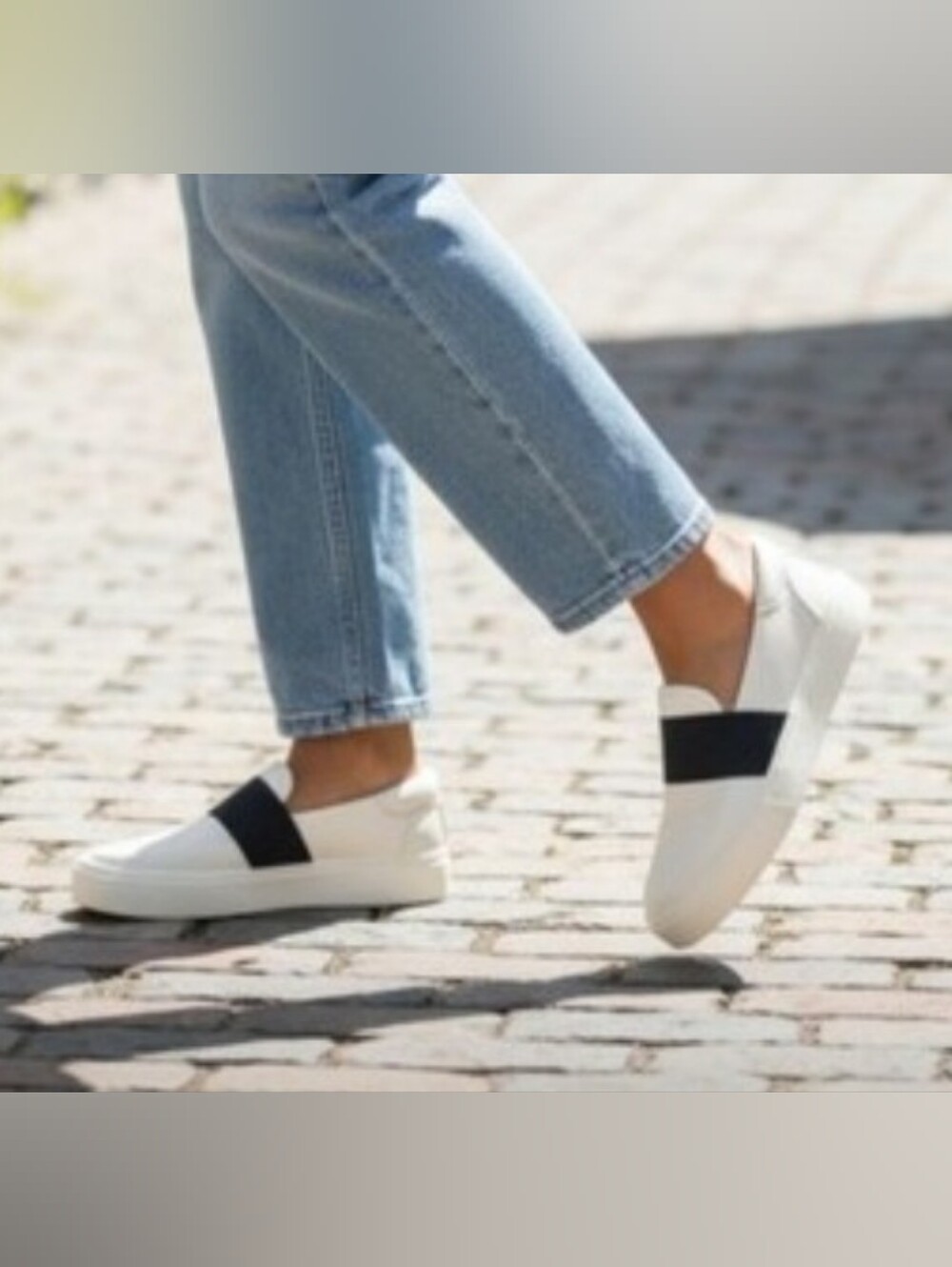 UGG White Slip-On Sneakers with Black Elastic Strap..NO BOX